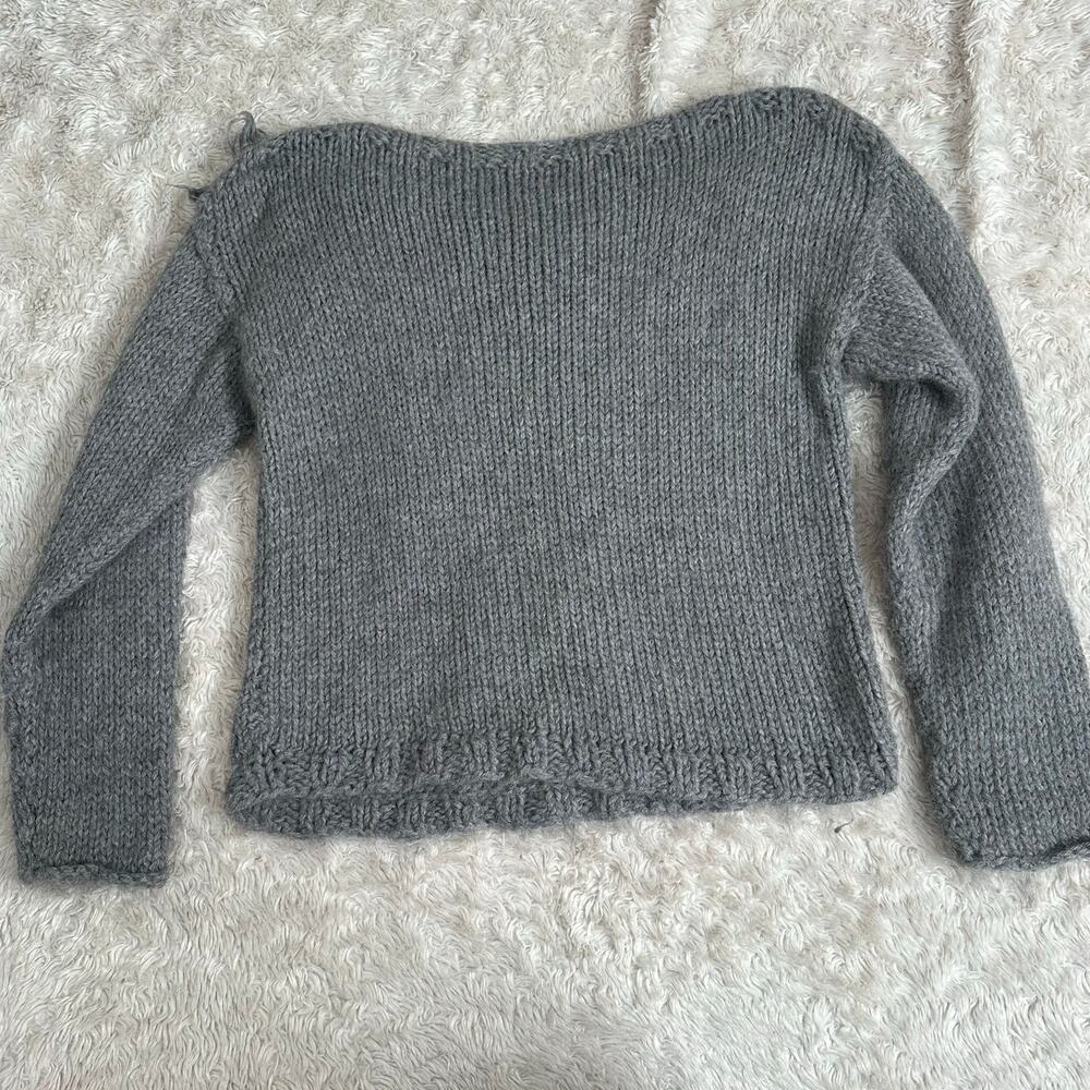 KKIBO Baby Alpaca Gray Fringe Knit Boatneck Sweater S/M - Picture 6 of 8